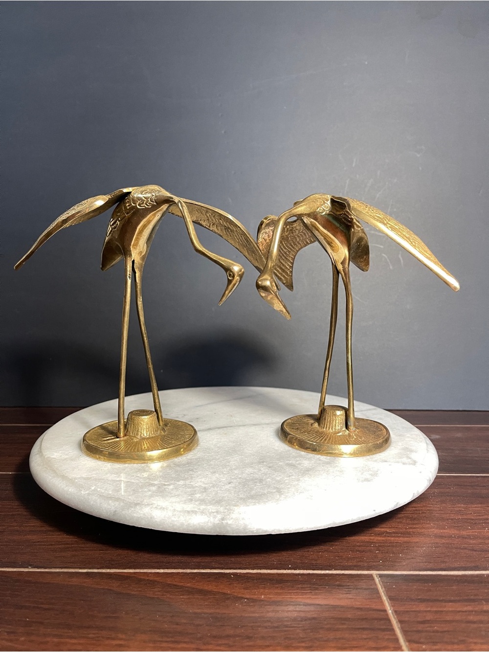 Brass Crane Sculpture Pair MCM Korea 1970s. Brass art figures